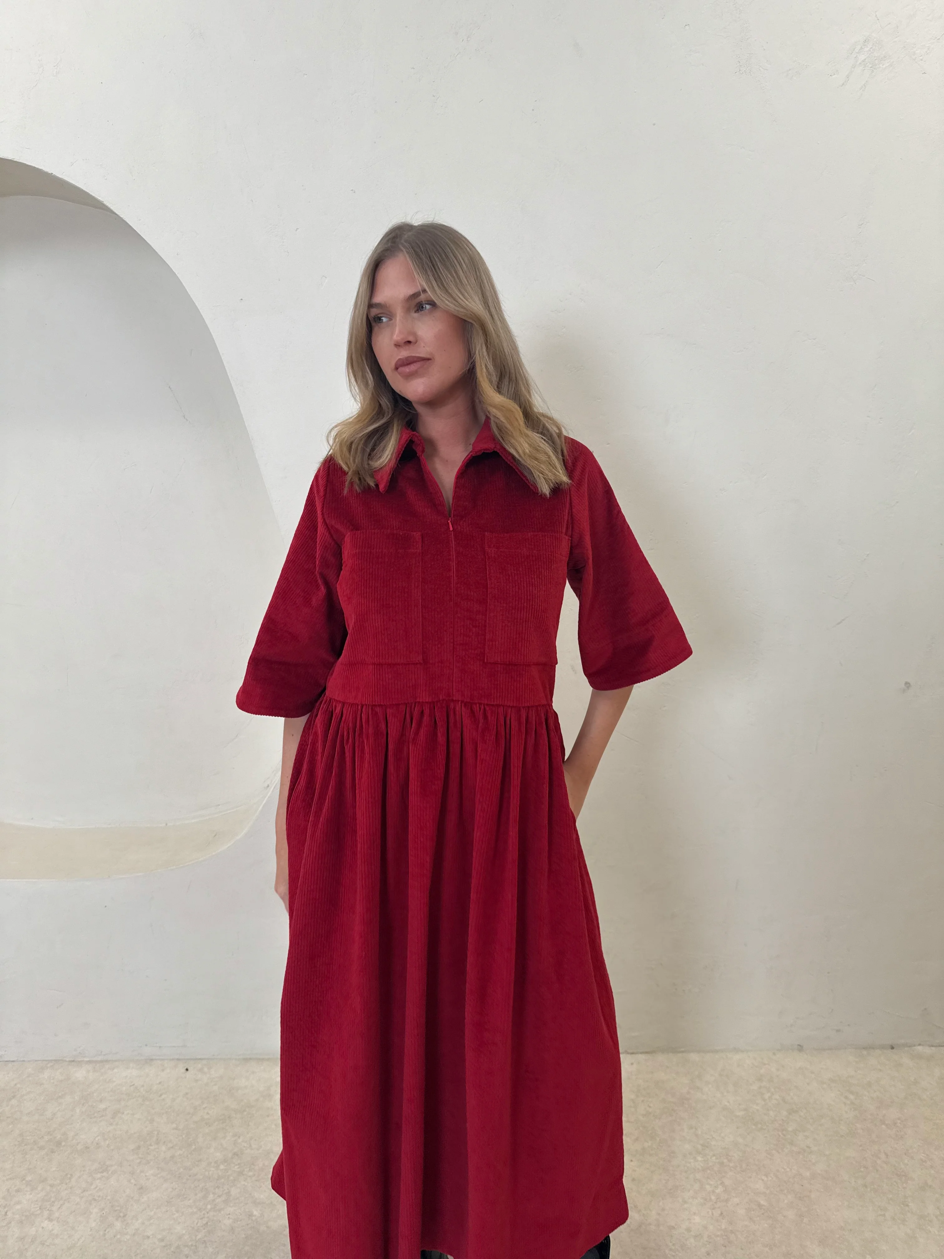 Inga Dress - Red Corduroy - Image 3