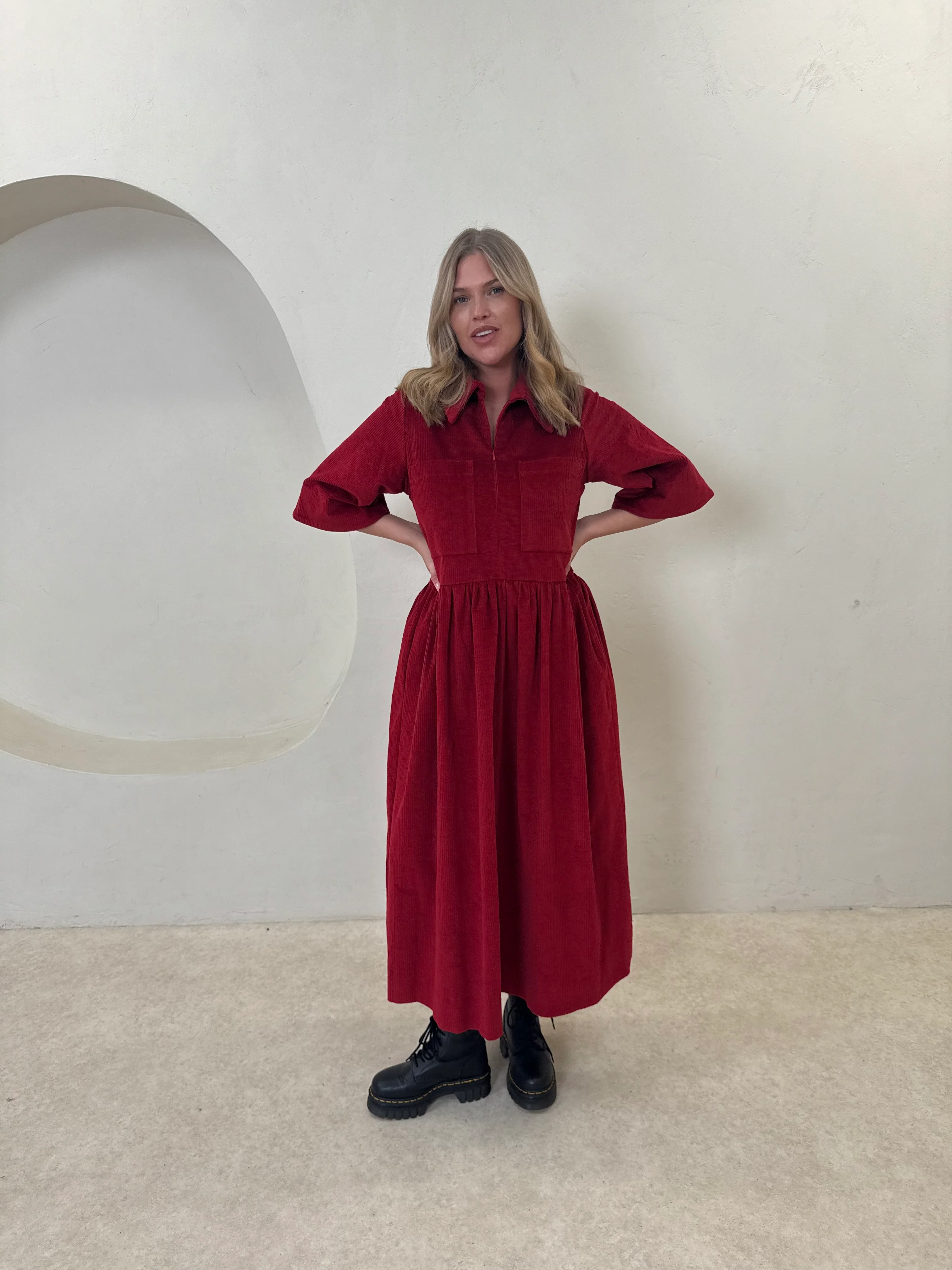 Inga Dress - Red Corduroy - Image 4