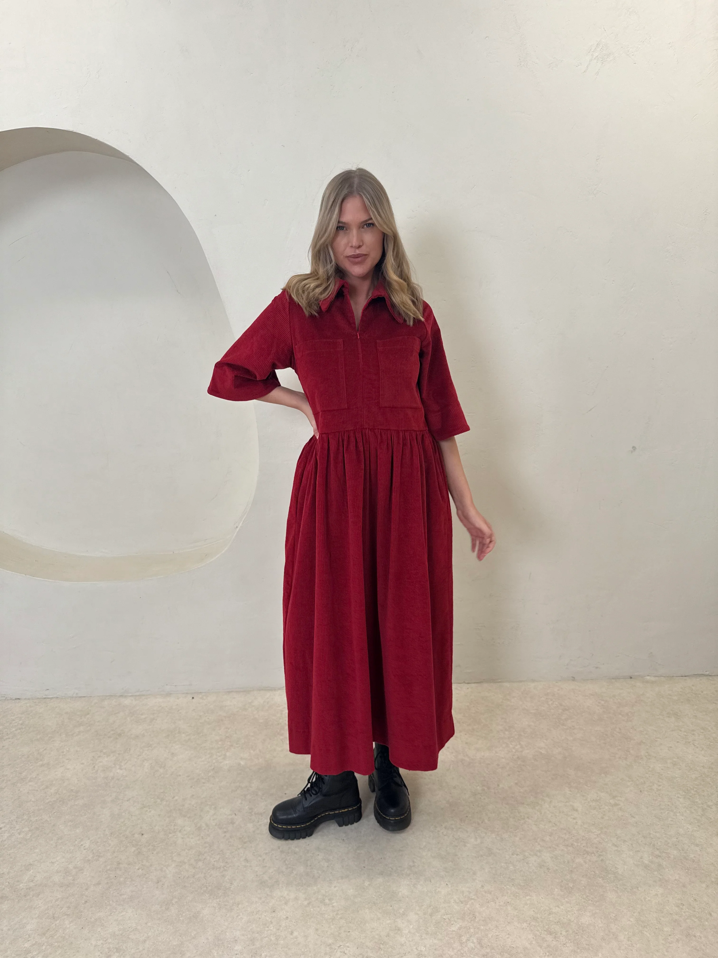 Inga Dress - Red Corduroy - Image 5