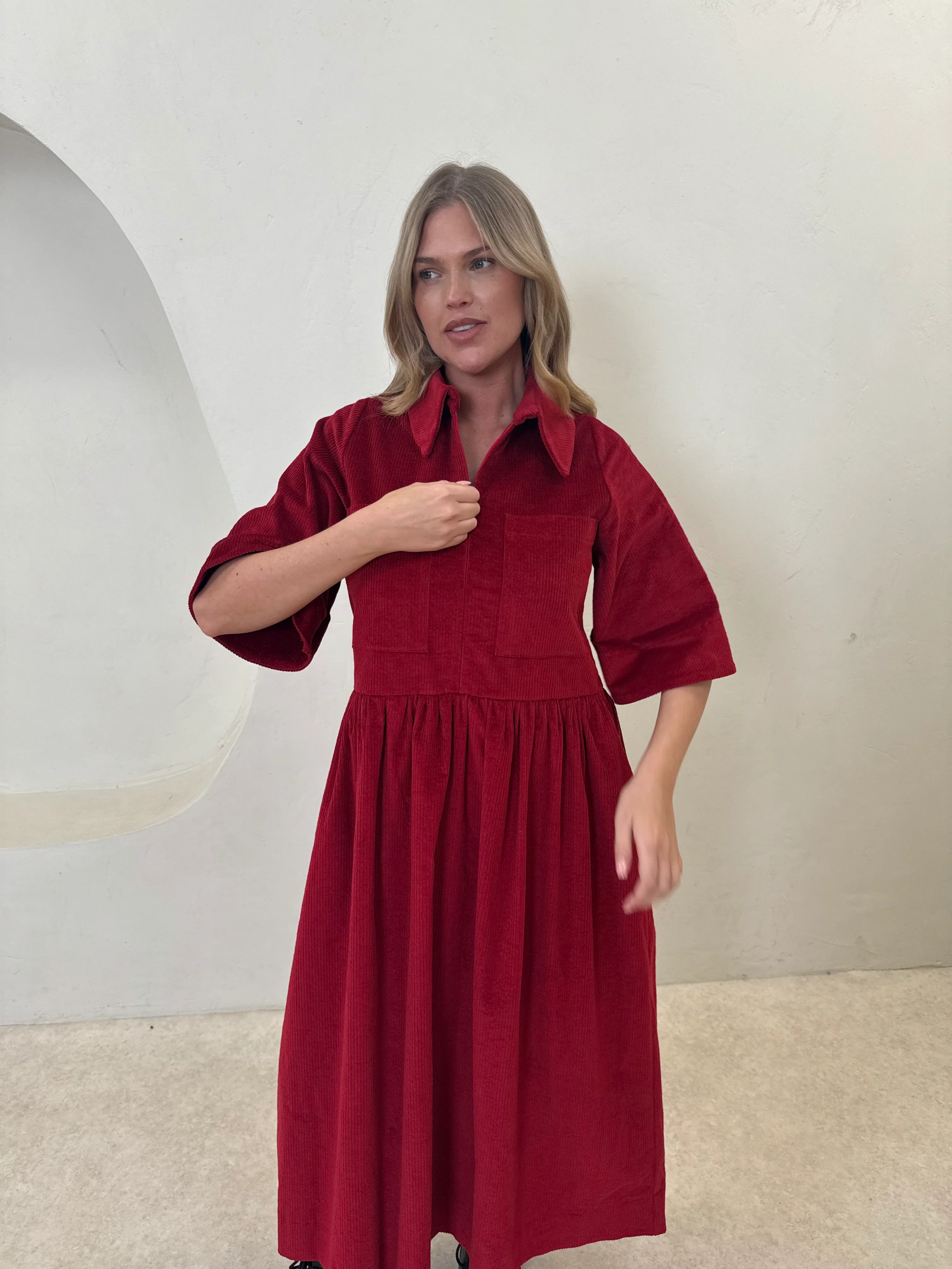 Inga Dress - Red Corduroy - Image 6