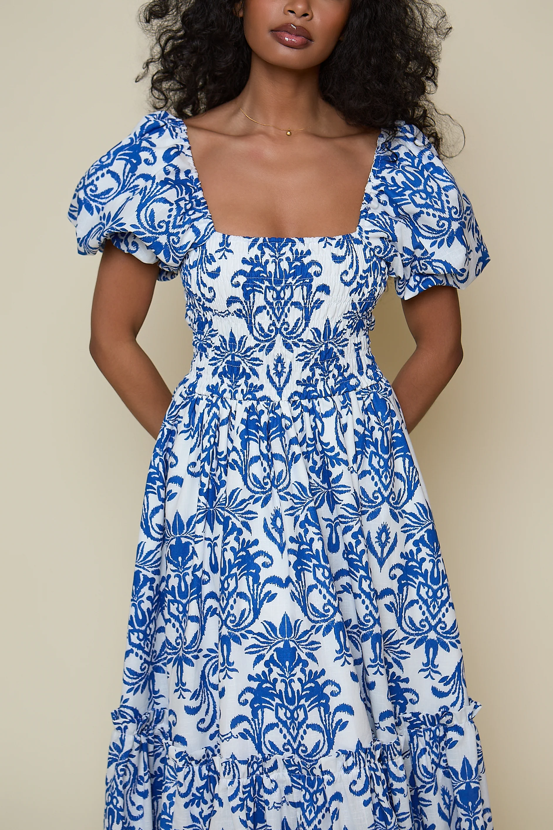 Olive Midi Dress - Blue Baroque print - Image 3