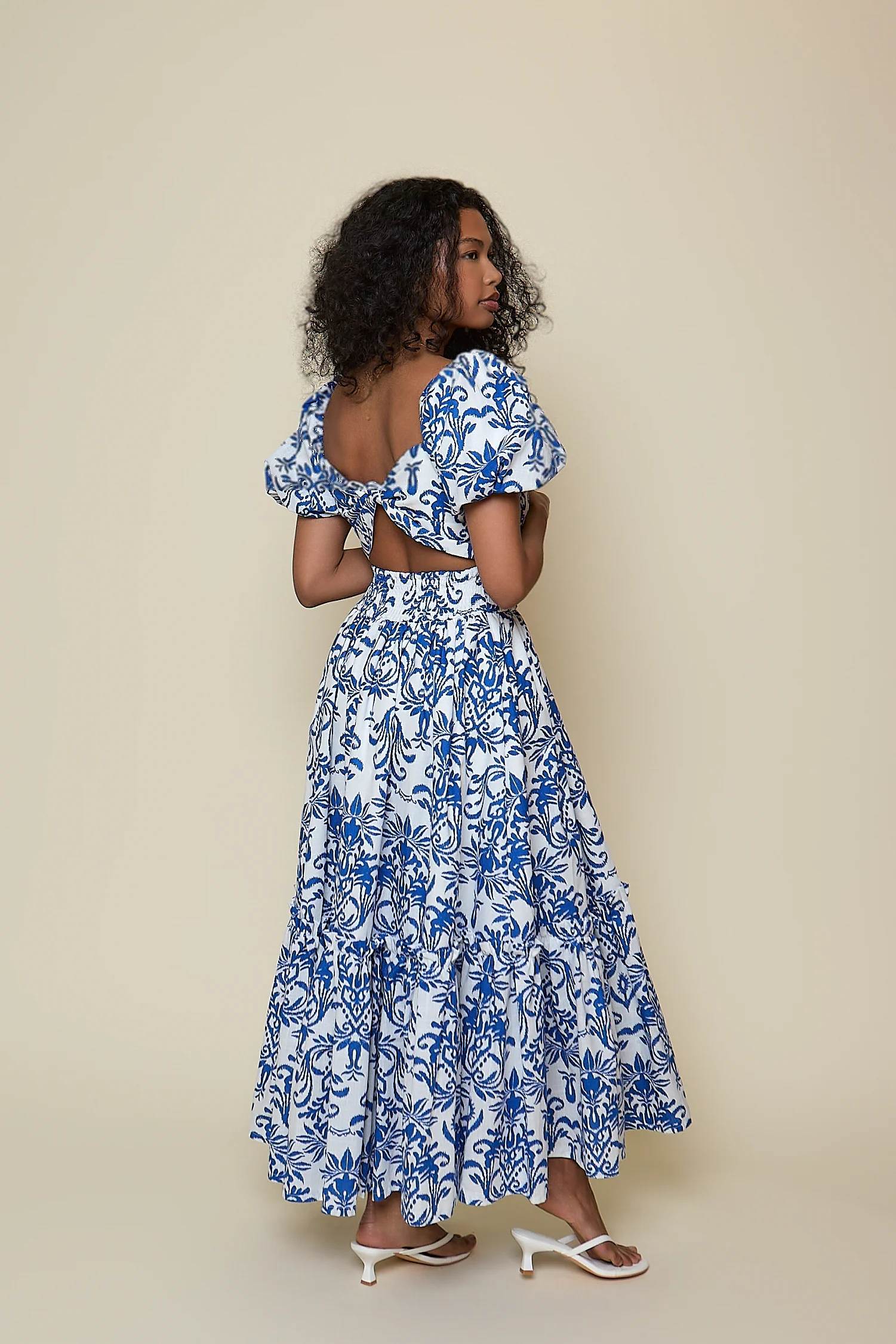 Olive Midi Dress - Blue Baroque print - Image 4