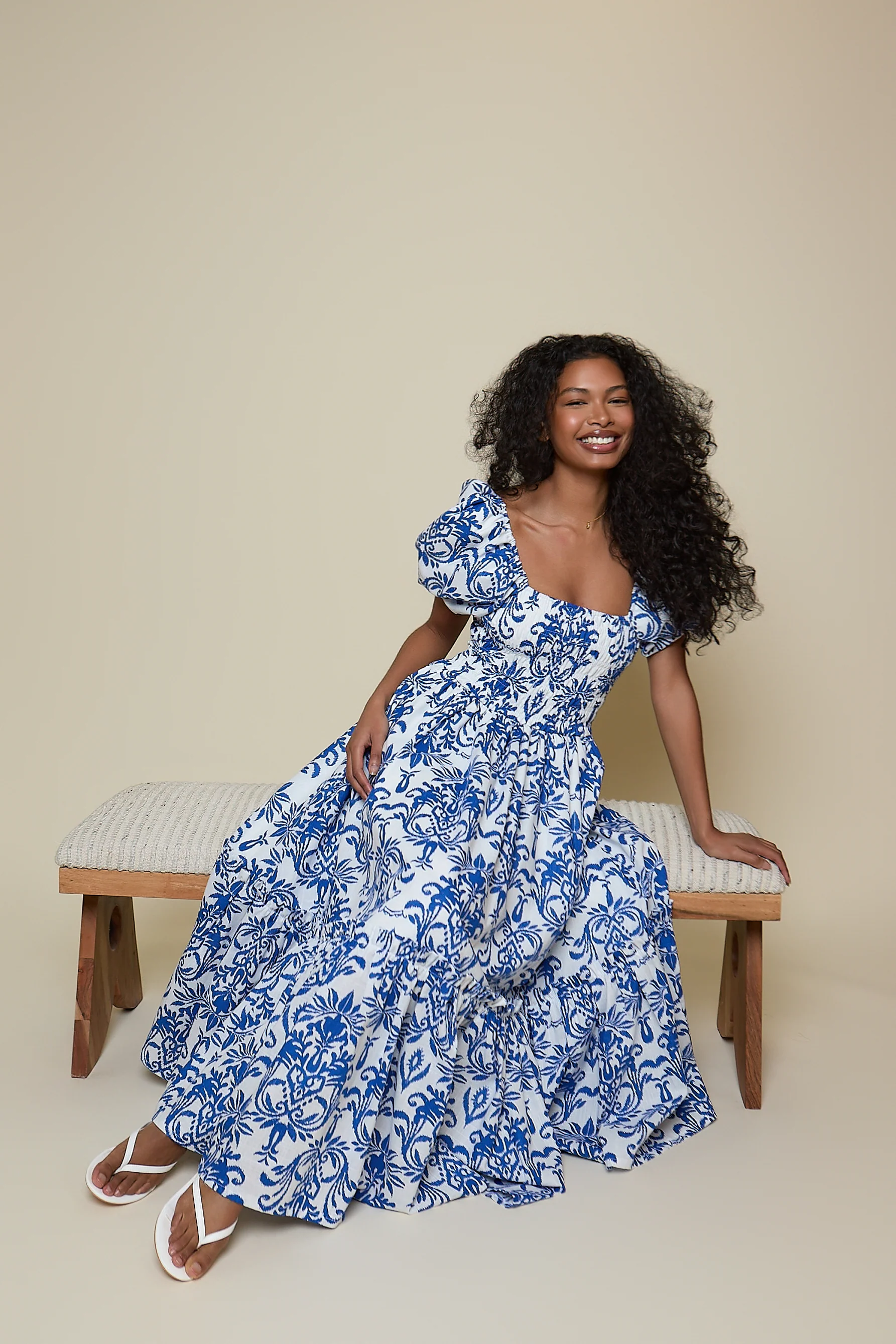 Olive Midi Dress - Blue Baroque print - Image 5
