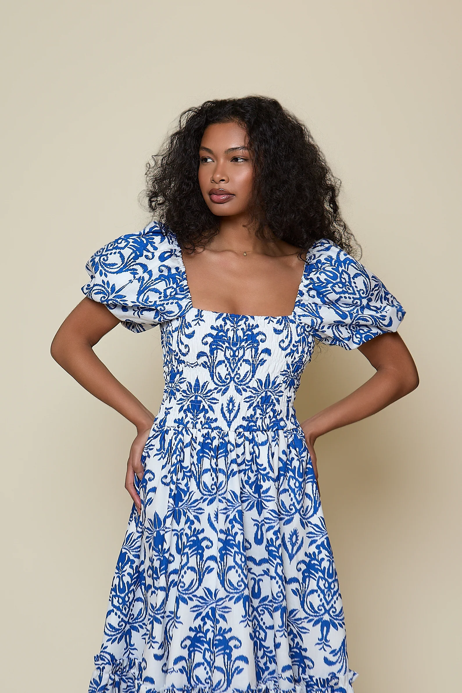 Olive Midi Dress - Blue Baroque print - Image 6