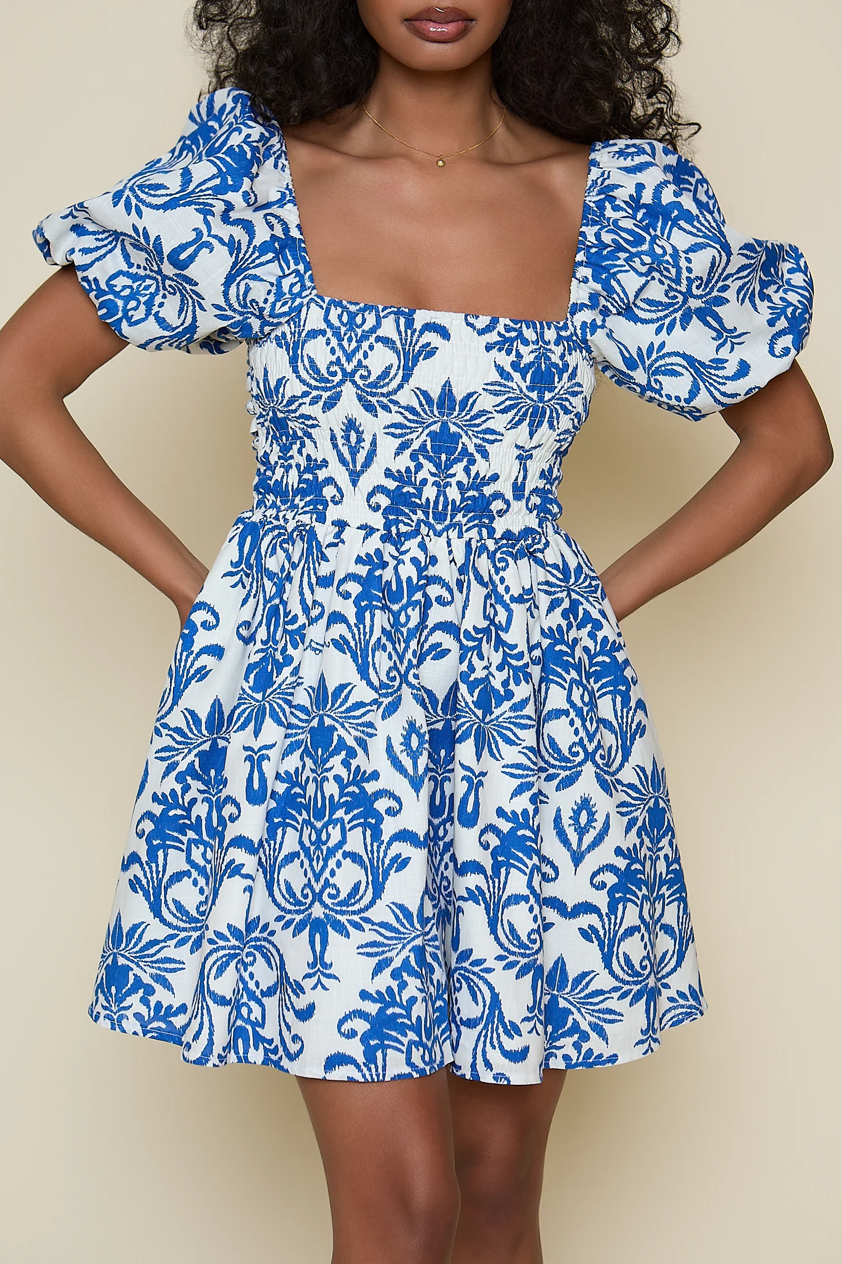 Olive Mini Dress - Blue Baroque print - Image 5