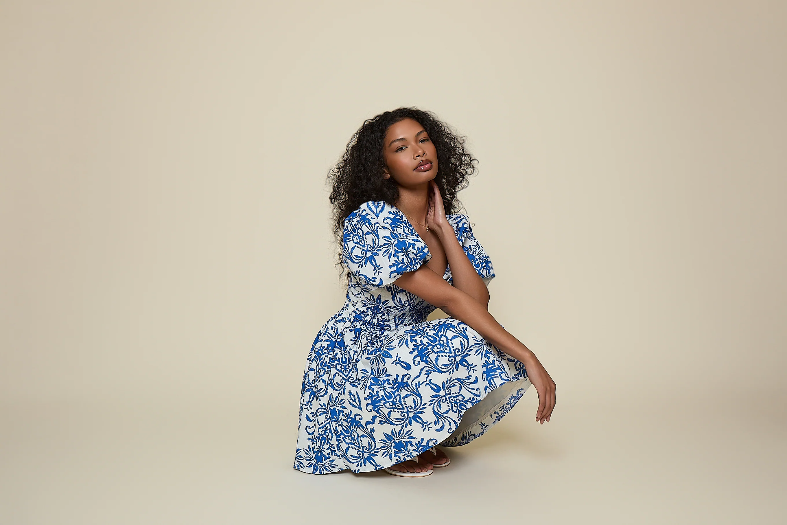 Olive Mini Dress - Blue Baroque print - Image 6